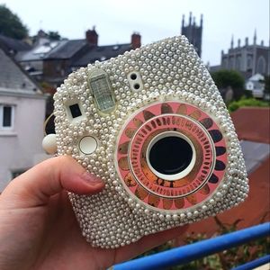 Instax Mini Instant Camera with Pearl and Rhinestones